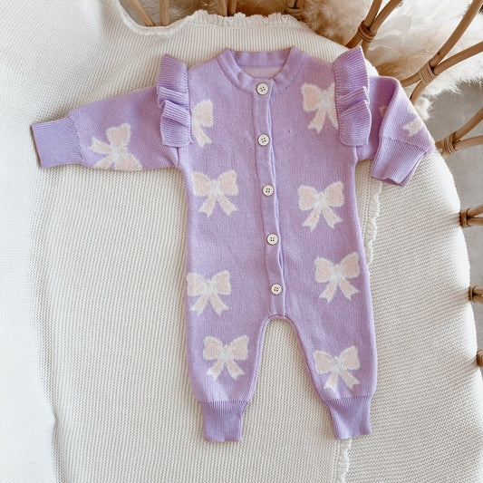 Knit Purple Bow Romper