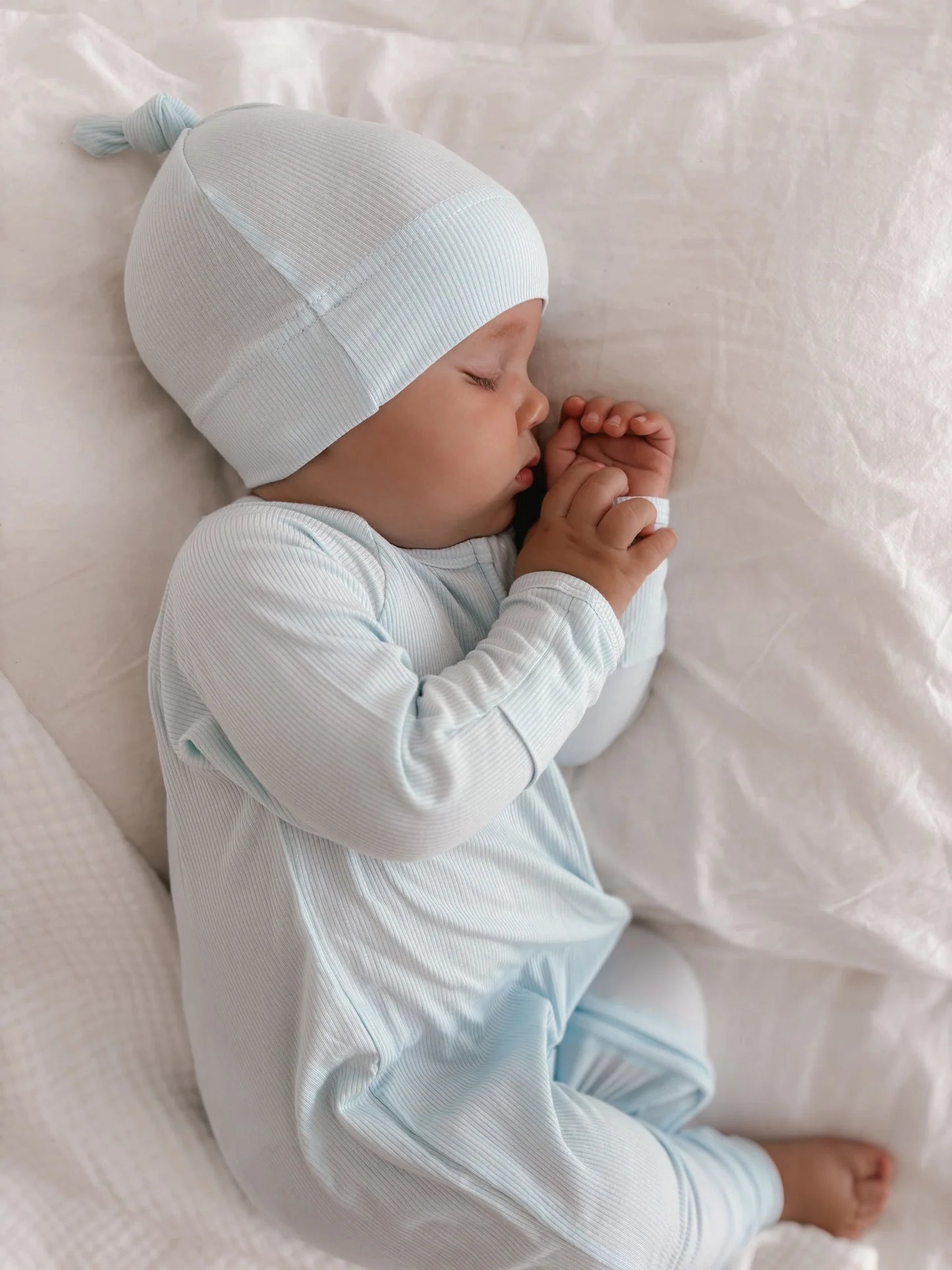 Ribbed Bamboo Zip Growsuit - Sky Blue